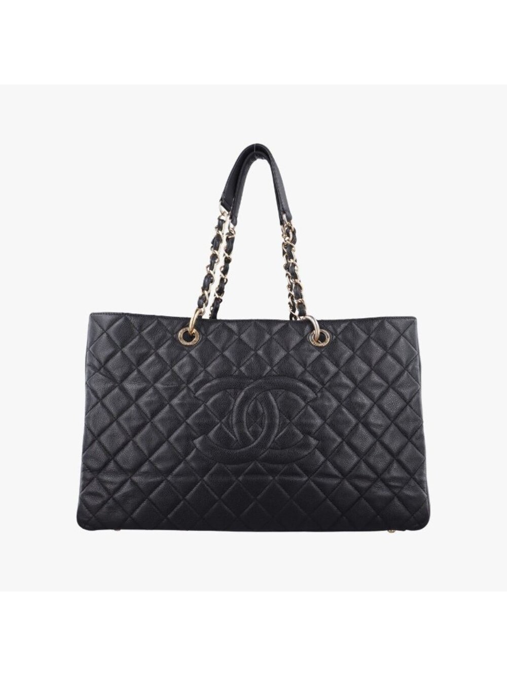 Chanel Quilted CC Logo Grand Shopping Tote Bag GST Black Leather